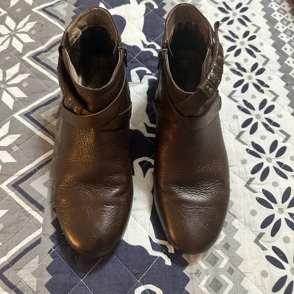 Abeo Shoes Abeo Low Heel Ankle Boots Brown Leather Size